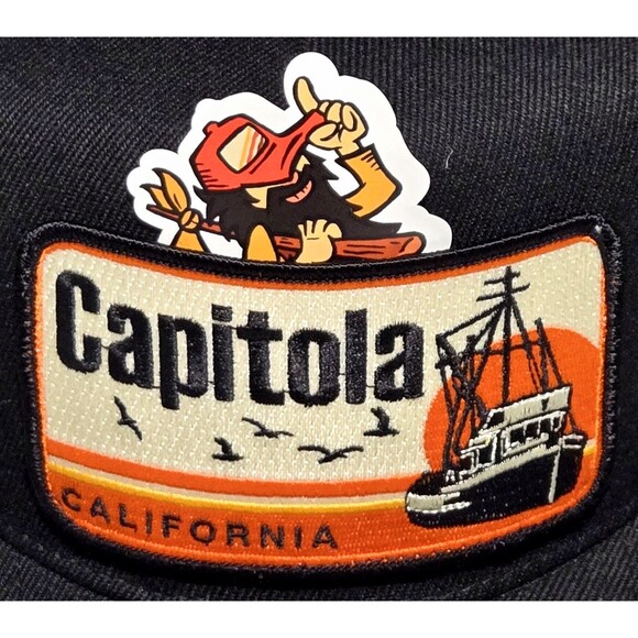 Bart Bridge Snapback Pocket Hat Black Trucker Patch Cap Capitola CA One Insert - Picture 2 of 10